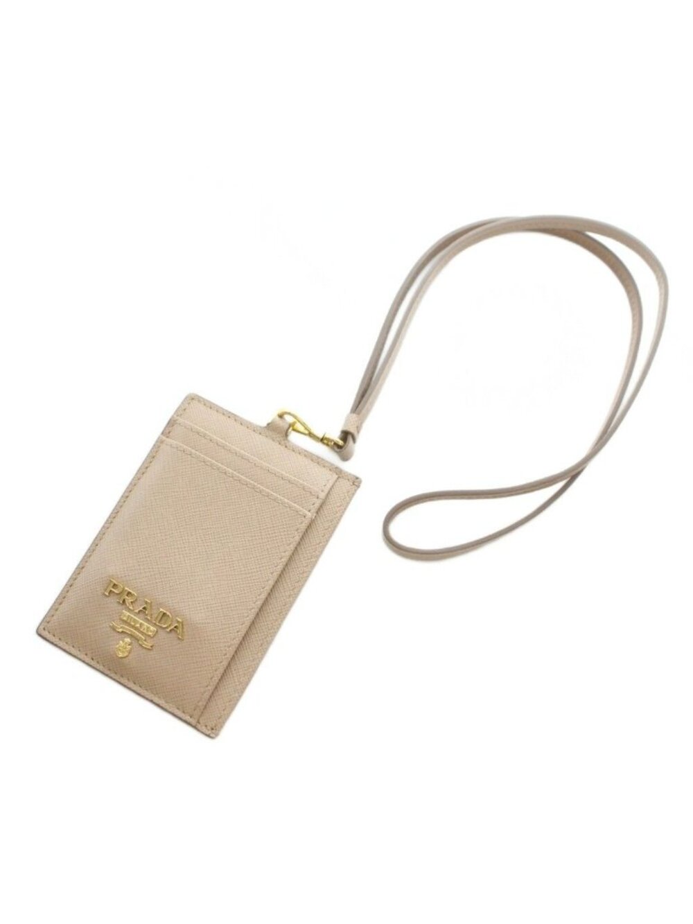 Prada Neck Holder Pass Case Leather Beige Pink